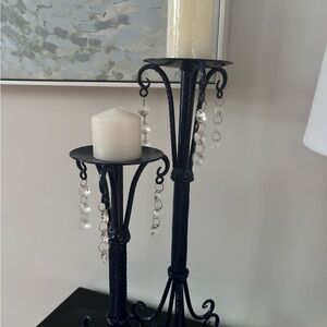 VTG Elegant Navy Candle Holders with Crystal Accents